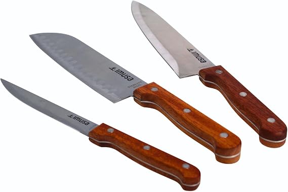 IMUSA 3 Piece Stainless Steel Knife Set with Wood Handle