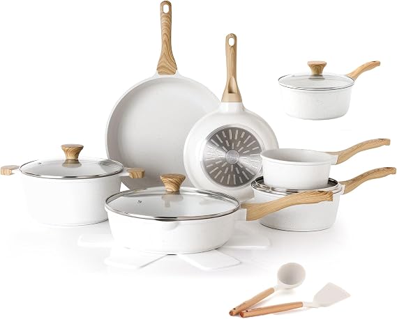 SENSARTE Ceramic Nonstick Cookware Set 17 Piece, includes 1.5 Quarts Ceramic Nonstick Saucepan with Lid