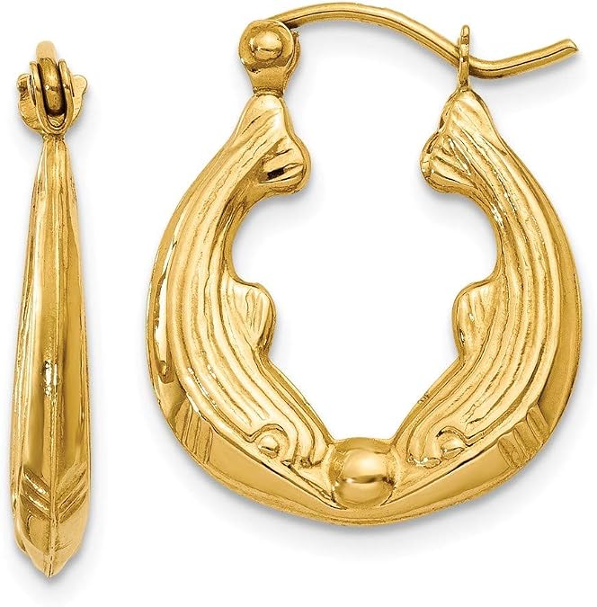 Roy Rose Jewelry 14K Yellow Gold Dolphin Hoop Earrings ~ 3mm width