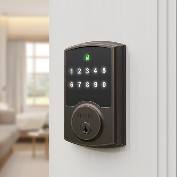 Brinks Keyless Entry Electronic Touchpad Door Lock - Backlit Keypad Deadbolt with Advanced Security, Custom User Codes, Auto-Lock, for Front Door, Home or Office,Tuscan Bronze