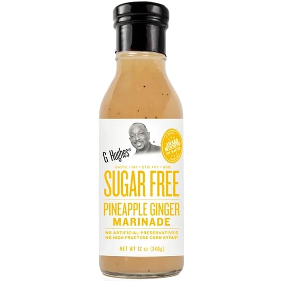 G Hughes Sugar Free, Pineapple Ginger Marinade - 12 Oz (1-Pack) | Gluten Free Sauces, Pineapple All Purpose Seasoning, Sugar Free BBQ Sauces, No Added Sugar