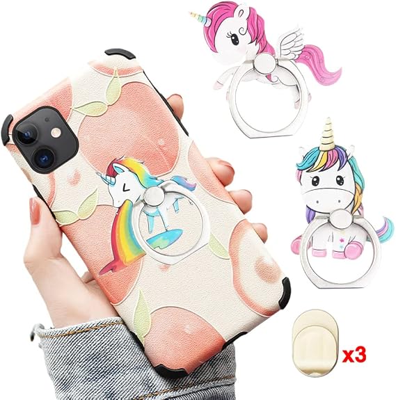 ZOSTLAND 3PCS Rainbow Horse Pegasus Phone Ring Universal 360Adjustable Phone Case Finger Grip Stand Holder Desk Stent Mount Car Hook Compatible with iPhone15 14 13 12 11 MAX Plus iPad (3pcs Unicorn)