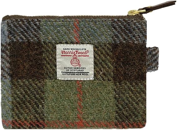 Harris Tweed Mini Coin Purse Handmade Lipstick Bag Vintage British Portable Credit Card ID Wallet with YKK Zipper for Women men (Amazon River)