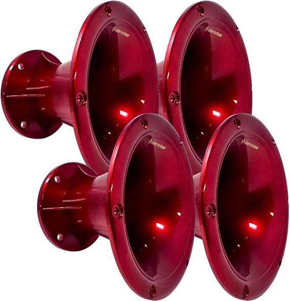 Bass Rockers 2 Throat 5.65 Exit Colorful Horn Wave Guide UV Resistant Chrome Finish for Bolt on Compression Driver 5.3 Height (Red) 4 Pack