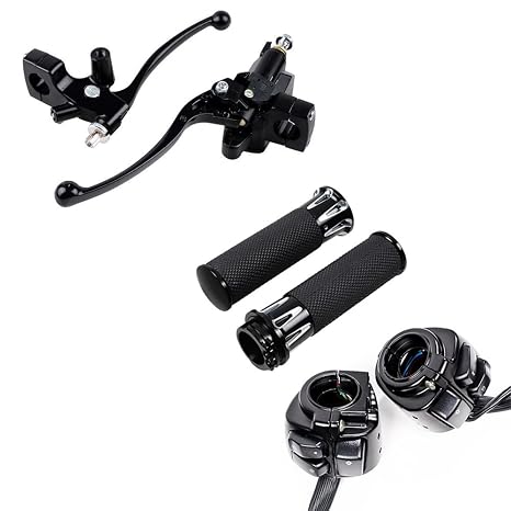 LeeMas 1" Black Handlebar Controls Levers Grips for Harley 96-12