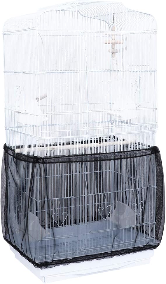 POPETPOP Cage Cover Catcher Birdcage Nylon Mesh Net Cover Skirt (Black)
