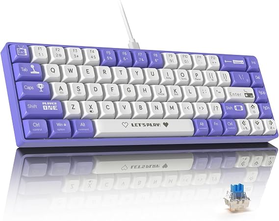 ATTACK SHARK AK680 65% Wired Mechanical Gaming Keyboard,Hot-Swappable,RGB Rainbow Backlit,UV Printing and EVA Sound Control,Fully Anti-Ghosting,Programmable,Blue Switch for Windows/Mac Purple&White