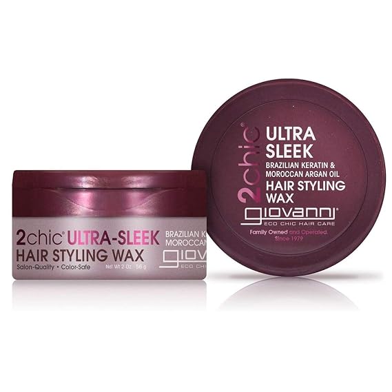 GIOVANNI 2chic Ultra Sleek Hair Styling Wax, No Parabens, Color Safe, 2 oz | Brazilian Phyto-Keratin & Moroccan Argan Oil, Strong Hold Keeps Hair In Place, Nourishing Anti-Frizz Formula
