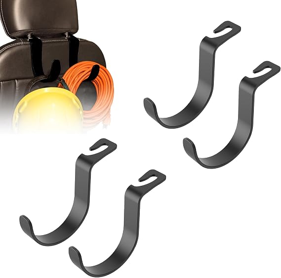Travel Depot XL Hard Hat Holder for Truck Seat Heavy-Duty Headrest Hooks, Hardhat Buddy Hanger & Seat Back Organizer for Hard Hats, Bags & Gear, Truck Accessory Organizer, 4-Pack