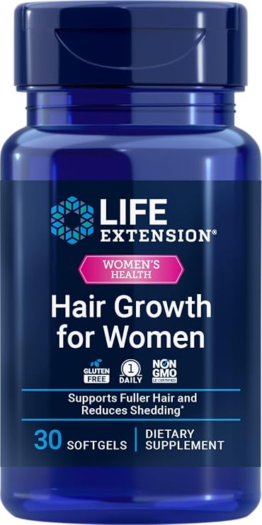 Life Extension Hair Growth for Women, Hair Growth Supplement, Fullness and Density, CeramosidesTM, VI-SPO, Non-GMO, 1-Daily, Gluten-Free, 30 softgels