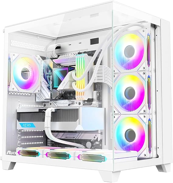 RUIX OV403 | ATX Computer Case | 4 * 120mm Prism ARGB PWM Fans | Three Sided Tempered Glass | Gaming PC Case | USB 3.0 | Type C (White)