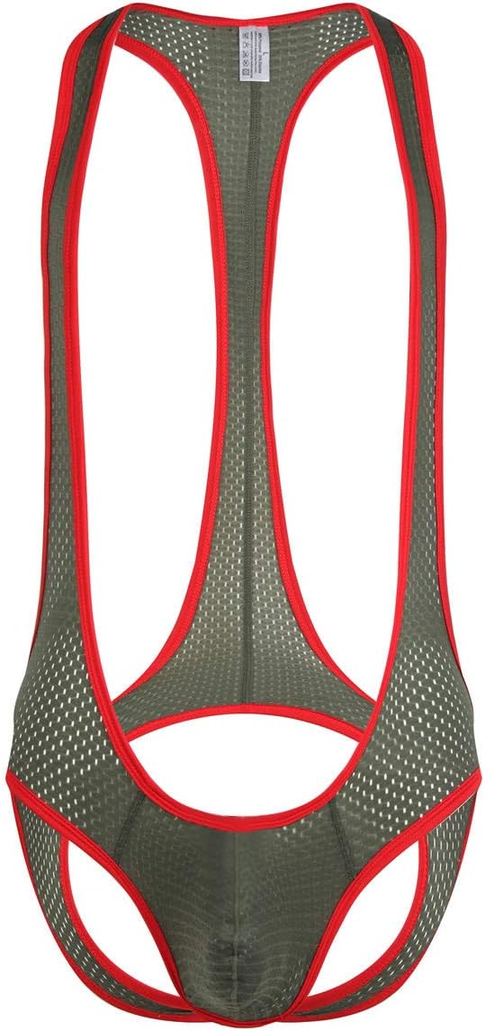 QiaTi Men's Leotard Bodysuit Stretch Wrestling Singlet Jumpsuit Thong One-Piece for Men