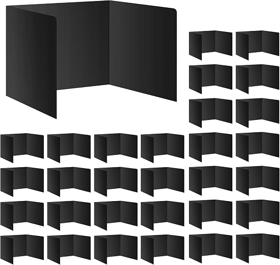 Black 30-Pack Desk Dividers for Students, Waterproof Durable Plastic Study Carrel Dividers, Easy to Clean, Privacy Classroom Shield Folder Boards for Student Desk Test