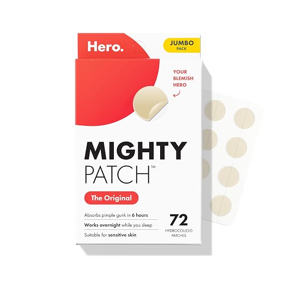 Mighty Patch Hero Cosmetics Original Nighttime Acne Pimple Patches, 72 Ct | #1 Hydrocolloid Acne Patches, Shrinking Zits & Whiteheads in 1 Use, Pimple Stickers for Face