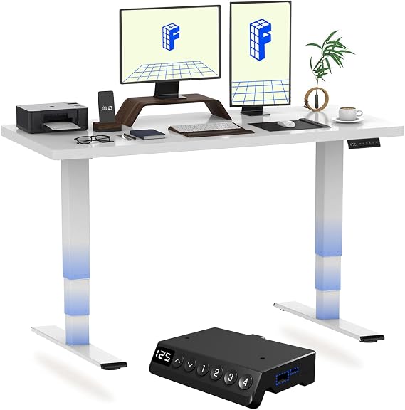 FLEXISPOT E6 MAX ONE PIECE Electric Standing Desk with USB Dual Motors 3 Stage Height Adjustable Sit Stand Up with Memory Smart Panel(White Frame+120x60cm White Top)