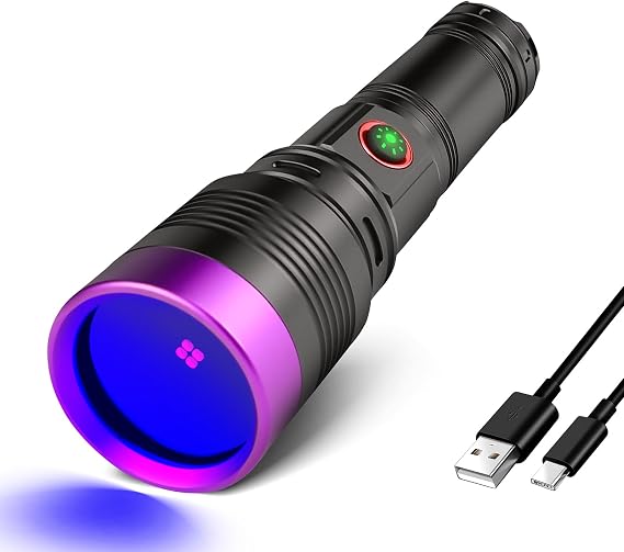 365nm UV Flashlight Rechargeable Black Light Flashlights Adjustable Focus