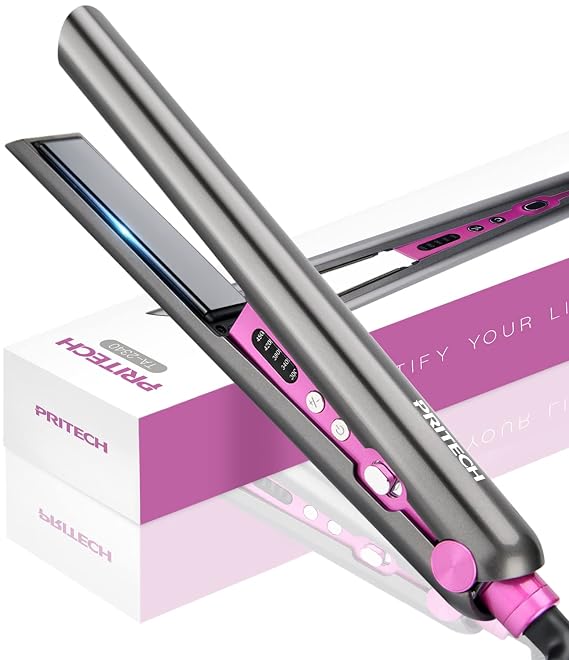 PRITECH Ceramic Hair Iron (TA-2340), 1 inch, Hair Straightener and Curling Iron, Adjustable Temperature, Fast Heat Up, Auto Shut-Off, Dual Voltage, Safety Lock, 450F | Hair Straightener Adjustable Temperature, Fast Heat Up, Auto Shut-Off, Dual Voltage, Safety Lock, 450F