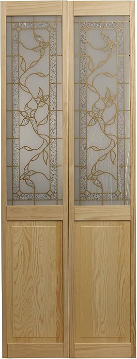 LTL Home Products 871930 Pinecroft Tuscany Decorative Glass/Raised Panel Interior Bifold Solid Pine Wood Door, 36" x 80", Unfinished Pine