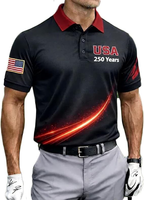 HARGLESMAN Men's 1776 Independence Day American Flag Short Sleeve Polo Golft Shirt(S-3XL)