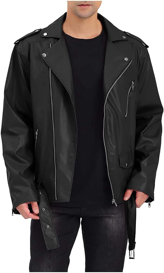 Men's Long Sleeve Motorcycle Jacket Zip Plus Size Leather Jacket Casual Clubwear Gothic Punk Vintage Pilot Jacket Slim Fit Faux Leather Jacket Plain Classic Biker Jacket