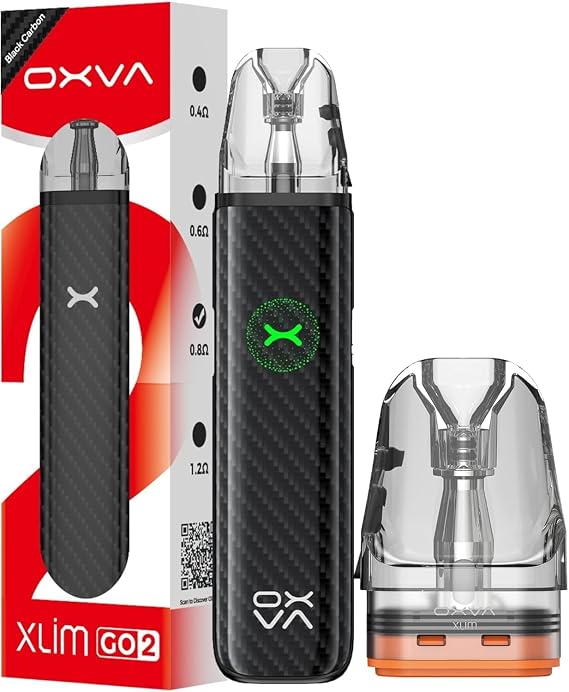 OXVA Xlim Go 2 Pod Kit 30W- 1500mAh Fast-Charging Battery, Adjustable Airflow, 2ml Leak-Resistant Pod, Compatible with Xlim V3 & EZ Pods, MTL & RDL Vaping- Nicotine Free (Black Carbon Kit)