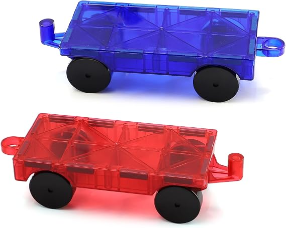 Zerxona 2 PCS Magnetic Tiles Expansion Car Building Blocks Set, Toys for 3 4 5 6 7 8+ Year Old Girls Boys Magnet Bricks Truck, Magnetic Add-ons with Re-Enforced Hitch and Long Bed for Toddler Ages 3+