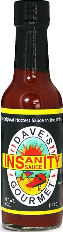 Dave's Gourmet Original Insanity Hot Sauce - As Seen on Hot Ones Season 1 - Sauce for Burgers, Burritos, Stews - Hot Sauce Challenge Favorite - Bold Flavor Red Sauce - 5oz (Pack of 1)