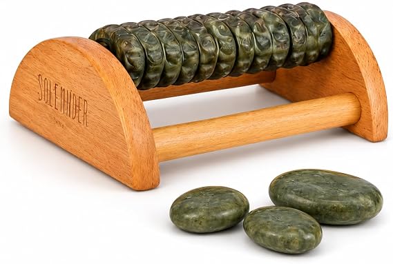 Wooden Foot Roller - Soothe & Massage Sore Feet (Jade Stone)