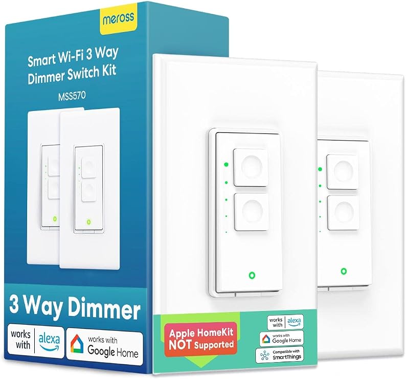 meross Smart 3 Way Dimmer Light Switch Kit, 2.4GHz WiFi Dimmer Switch for Dimmable LED Light, Halogen and Incandescent Bulb, Support Alexa, Google Assistant and SmartThings, Remote and Voice Control