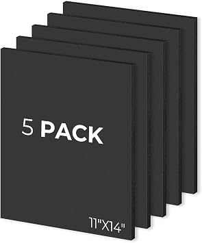 Mat Board Center, Pack of 5, 11x14 Foam Boards Acid Free Black Foam Core Boards for Mounting, Crafts, Display, Presentation and Projects, 3/16" Thick