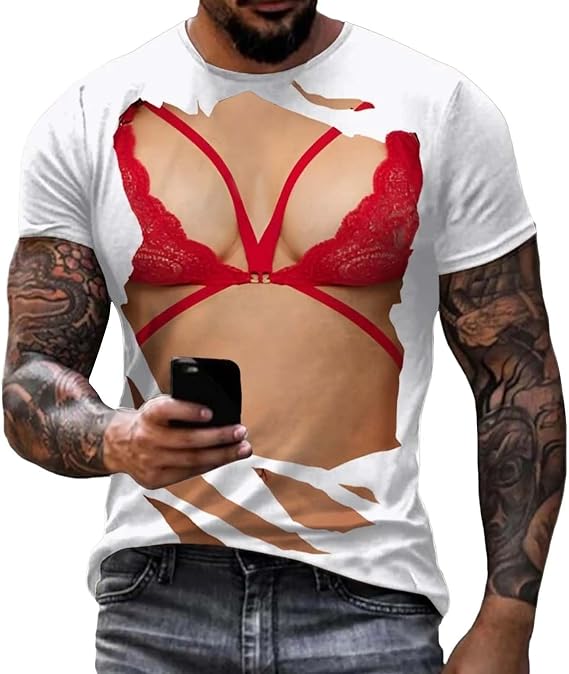 Men's 3D Print T Shirts Funny Novelty T-Shirts Young Men Tee Short Sleeve Crew Neck Sexy Shirts for Men