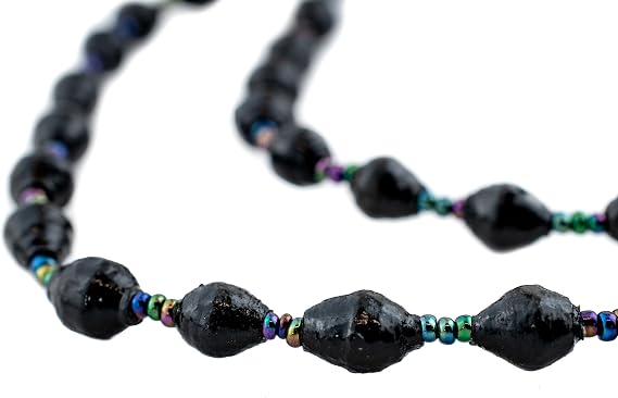 The Bead Chest Recycled Paper Bead Necklace from Uganda - Fair Trade African Jewelry (Black)