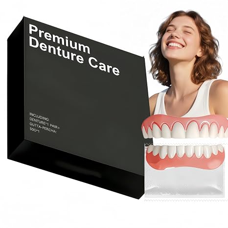 Premium Full Denture Set,Soft & Comfortable False Teeth Set,Silicone Dentures Full Mouth,Temporary Dentures for Women and Men,Dental Silicone Reline Kit,Easy to Use,Wide Application,Portable Design