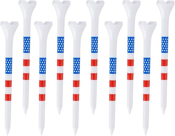10/20/50 Pcs Golf Tees Unbreakable Golf Tees Reduces Friction Side Spin Golf Accessories USA Flag Pattern Long Golf Tees Bulk