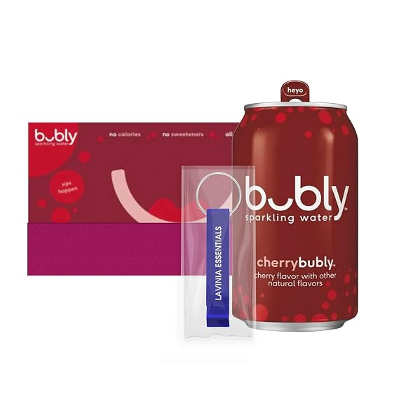 Bubly - Lavinia Essentials Bundle: 20-Pack of Cherry Flavored Sparkling Water 12 fl oz On-the-Go Aluminum Can + 1 Utility Prop.