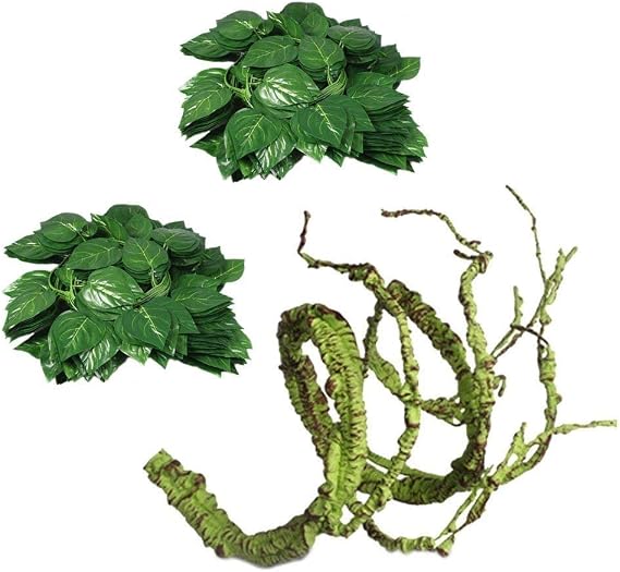Hamiledyi Reptile Vines Flexible Bend A Branch Jungle Vines Plastic Terrarium Plant Leaves Pet Habitat Decor for Lizard Frogs Snakes and More Reptiles (Pack of 3)
