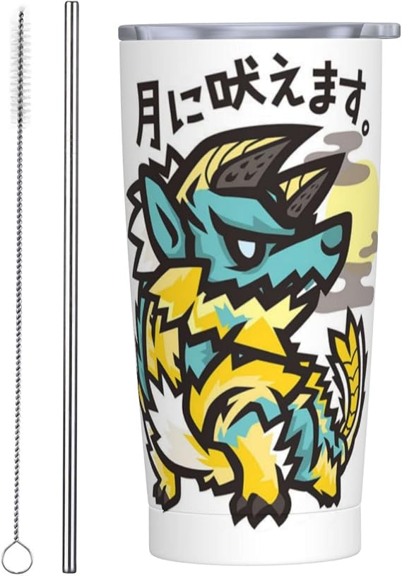 Monster Hunter 2 Straw & Straw Brush Included, Coffee Mug, 20.3 fl oz 600 ml, Convenient Store Cup, Tumbler, Stainless Steel, Cold Retention, For Cars, With Lid, Portable, Water Bottle, Large Capacity, Direct Drinking, Animation, Character, Cute, Gift