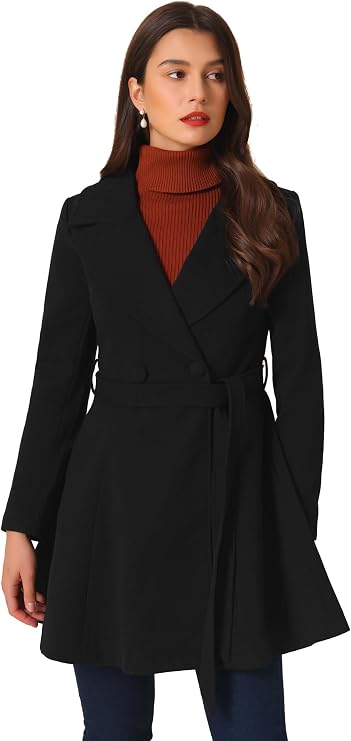 Allegra K Women's Winter Pea Coats Shawl Lapel Double Breasted Overcoat