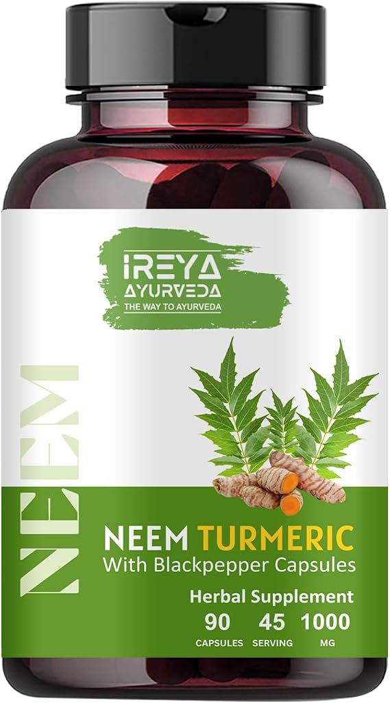 Neem & Turmeric Capsules | 90 Capsules Made Black Pepper, Neem, Turmeric