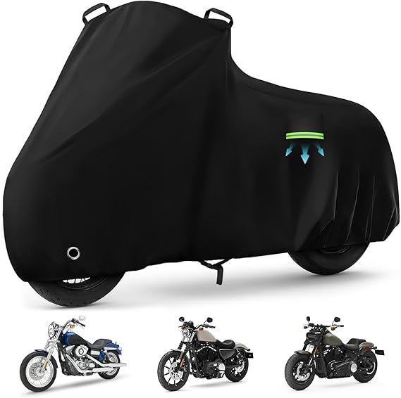 Motorcycle Cover Waterproof for Cruiser Models/Softail Standard/Iron 883/Heritage Classic 114/Fat Boy 114, All Weather Sun Rain Outdoor Protection Motorbike Cover with Soft Cotton Lining & Storage Bag