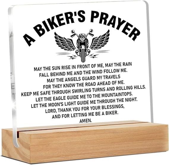 Biker Gifts, Gifts for Bike Lover Motorcycle Rider, Bikers Prayer Clear Desk Decorative Sign Home Acrylic Decor