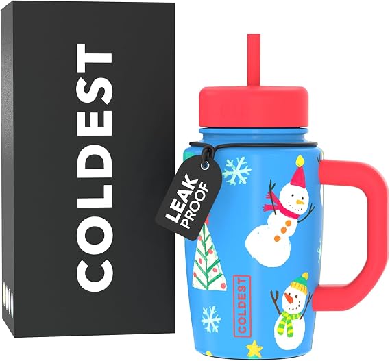 Coldest Tumbler with Handle & Coffee Lid - 100% Spill Proof Tumbler (3 Lids) - Stainless Steel Insulated Leakproof Tumblers for Women & Men - Cup Holder Friendly - 15 oz (Mr. Snowie)