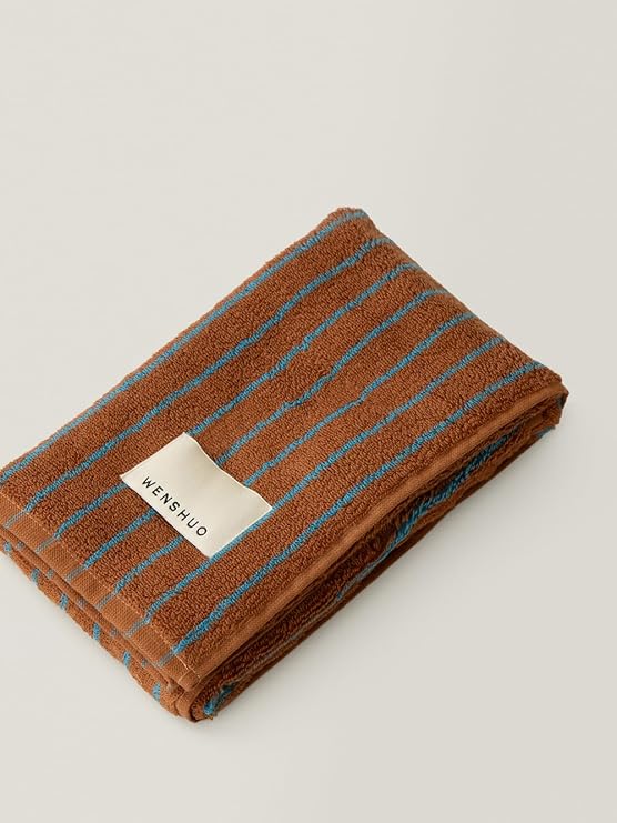 WENSHUO Fluffy Caramel Striped Hand Towel,100% Combed Cotton,Soft Absorbent