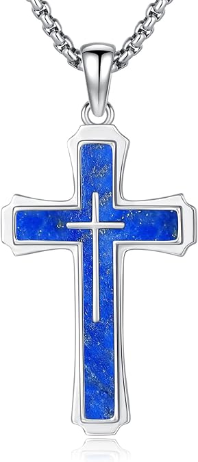 Cross Necklace for Men 925 Sterling Silver Cross Pendant Christian Necklace Religious Amulet Talisman Jewelry Gifts for Father Son Crucifix Jewelry Gifts for Father's Day Birthday Anniversary Christmas