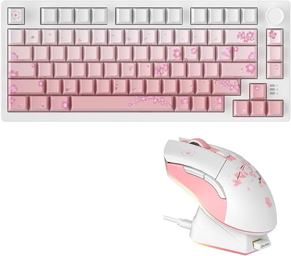 DAREU EK75PRO Sakura Pink Wireless Mechanical Gaming Keyboard and Wireless Gaming Mouse with Charging Dock Combo(HiFi Dream Switch)