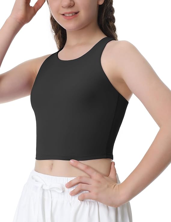 Ewedoos Girls Tank Tops Double Lined Crop Tops for Kids Sleeveless High Neck Racerback Dance Tops for Girls Athletic