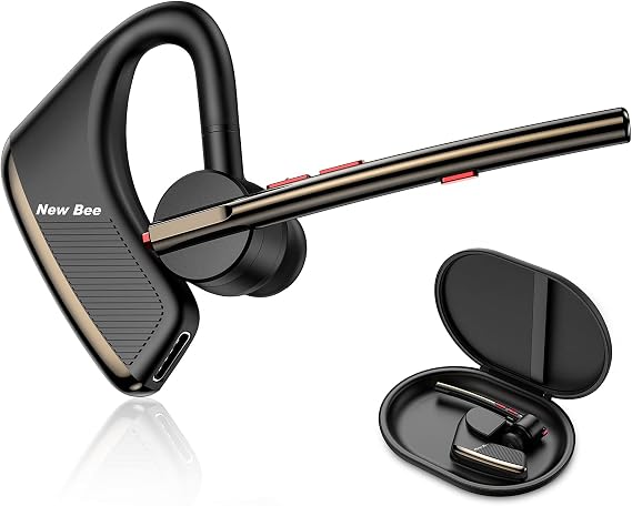 New Bee Bluetooth Headset Handsfree Bluetooth Earpiece V5.2, Gunmetal