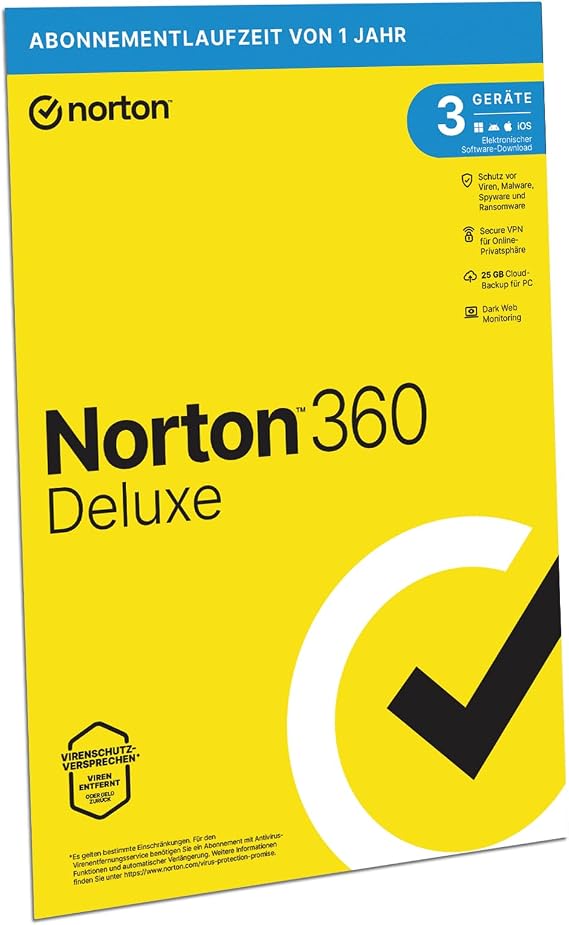 Norton 360 Deluxe 2026 3 Geräte 1 Jahr Aktivierungscode in Originalverpackung