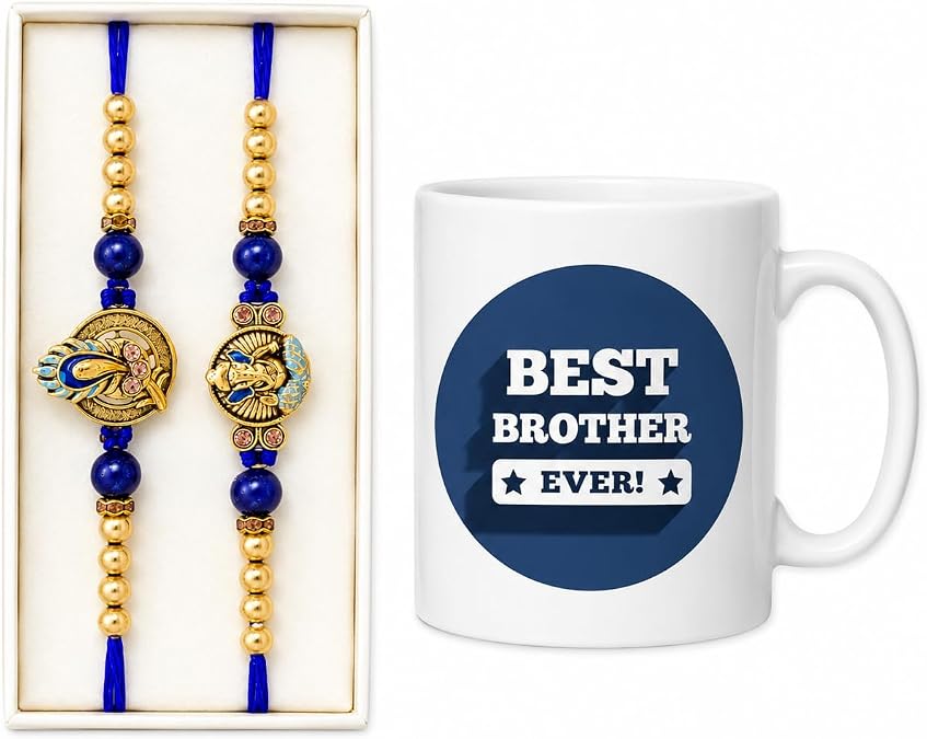 TIED RIBBONS Rakhi for Brother with Gift | Rakhi Set of 2 | Designer Coffee Mug, Roli Pack | Raksha Bandhan Gift for Brother, Sister, Bro, Nephew