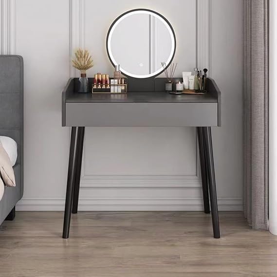 Dresser Table, Dresser Vanity LED Lighted Mirror Vanity with Storage, 3 Color Adjustable Light Stylish Durable and Stable Compact Bedroom Vanity Upholstery, Gray 3 Sizes 60CM, Grey - LED Fill